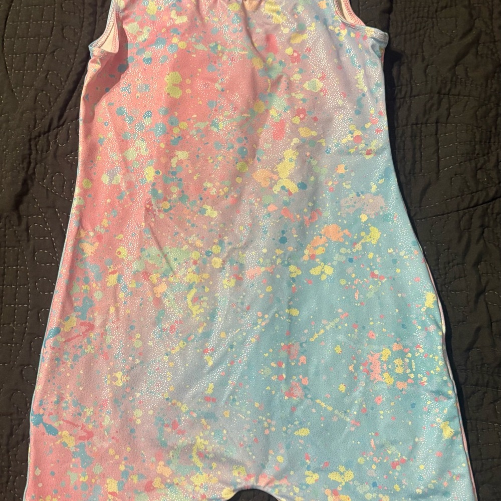 Girl’s Paint Splatter Shimmer Gymnastics Dance Leotard Size 7/8
